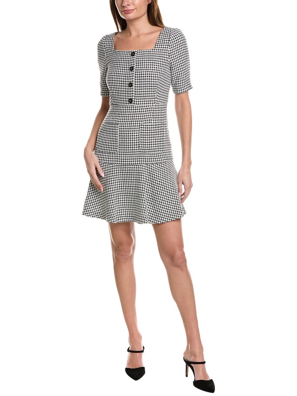 Nicole Miller Black & White Houndstooth Square-Neck Dress
